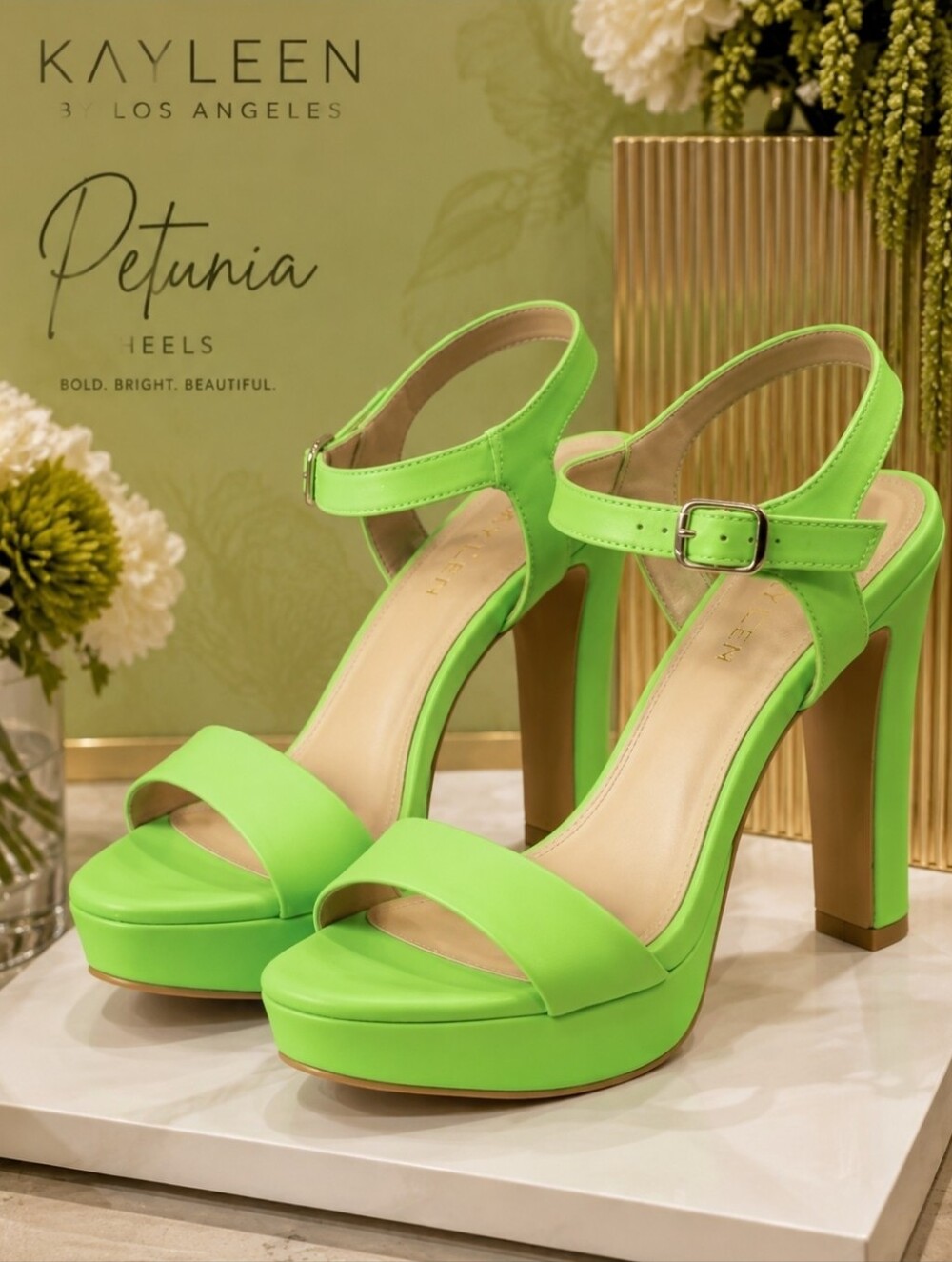 💚 Kayleen by Los Angeles “Petunia” Platform Heels – Lime Green – Size 7 – NIB